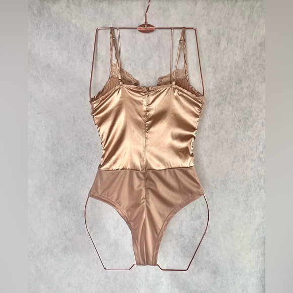 Champagne Satin Lace tie up front bodysuit - Picture 7 of 7